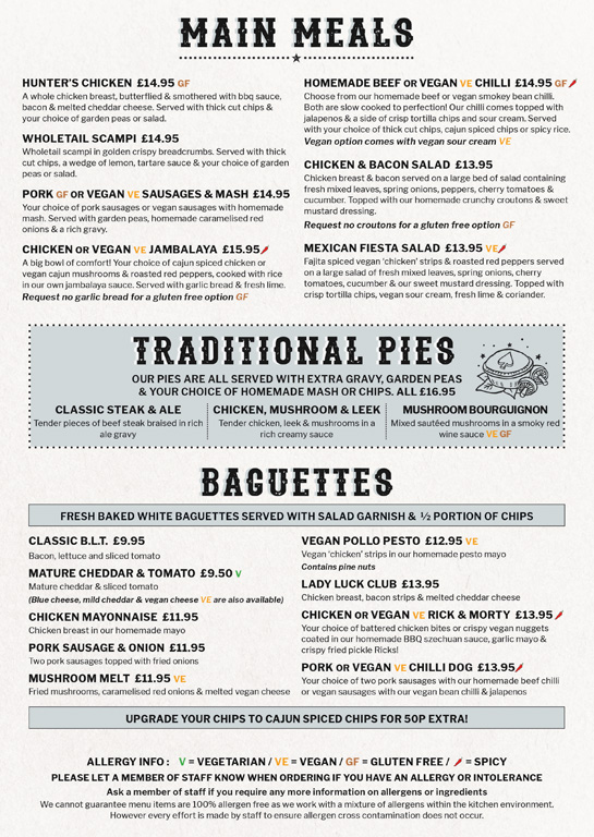 Lady Luck Menu inside page