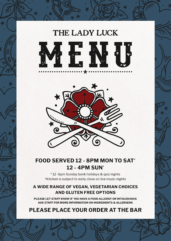 Lady Luck Menu front cover design